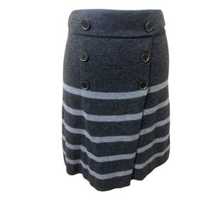 LOFT Women Wool Blend Striped Gray Faux Wrap Sweater Skirt Knit Preppy Workwear